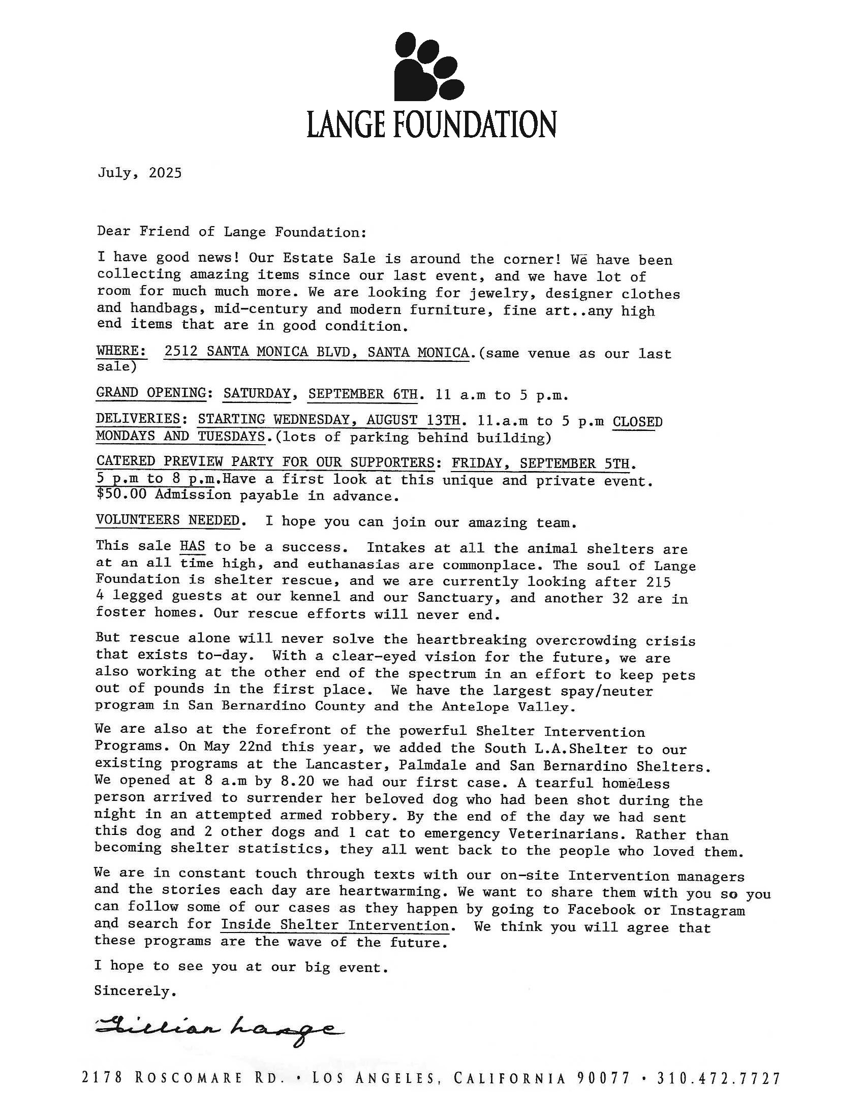 2025 estate sale letter